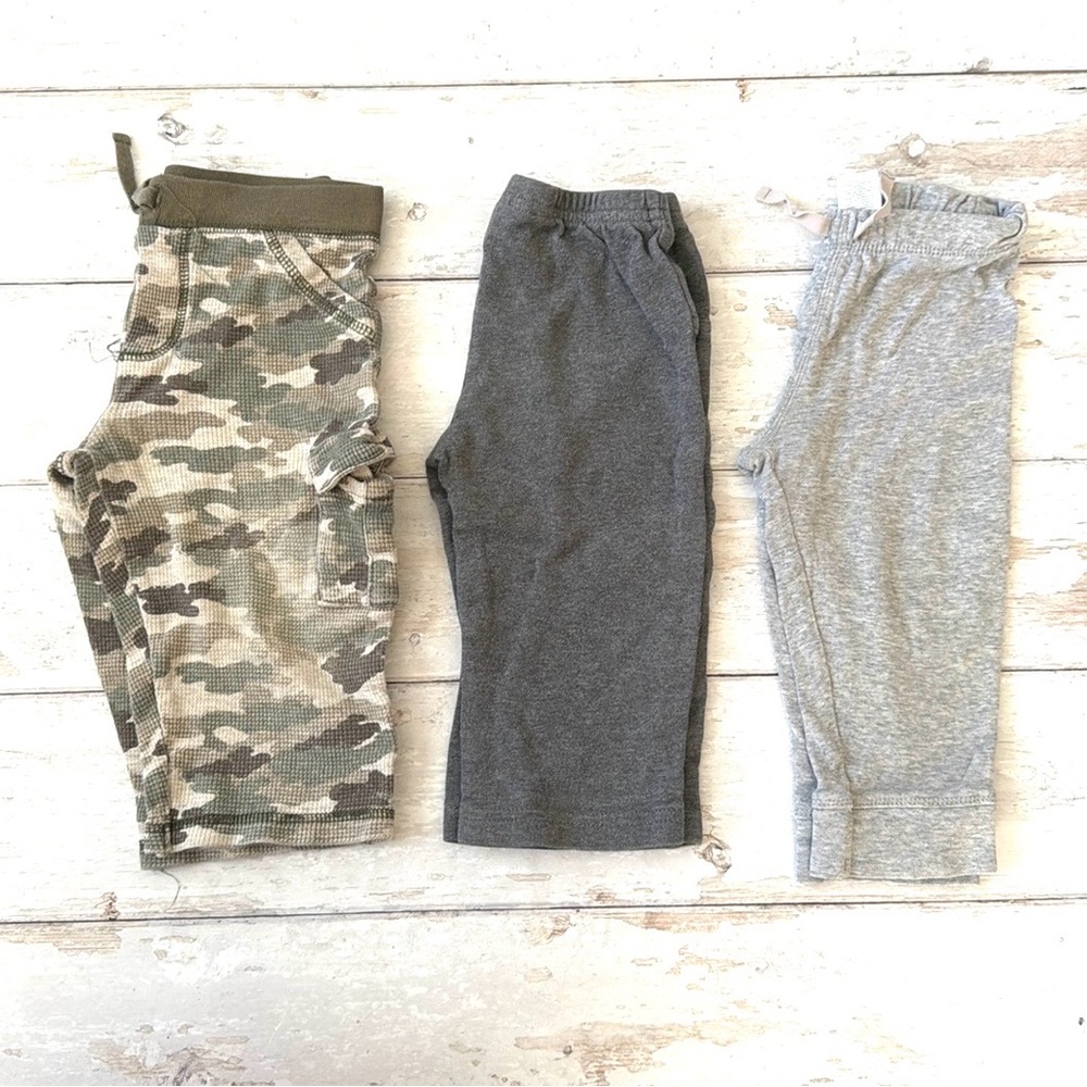 Carters 12m Baby Boy Pants Bundle Lot Set of 3 Gray Camo Cargo Pants Sweats